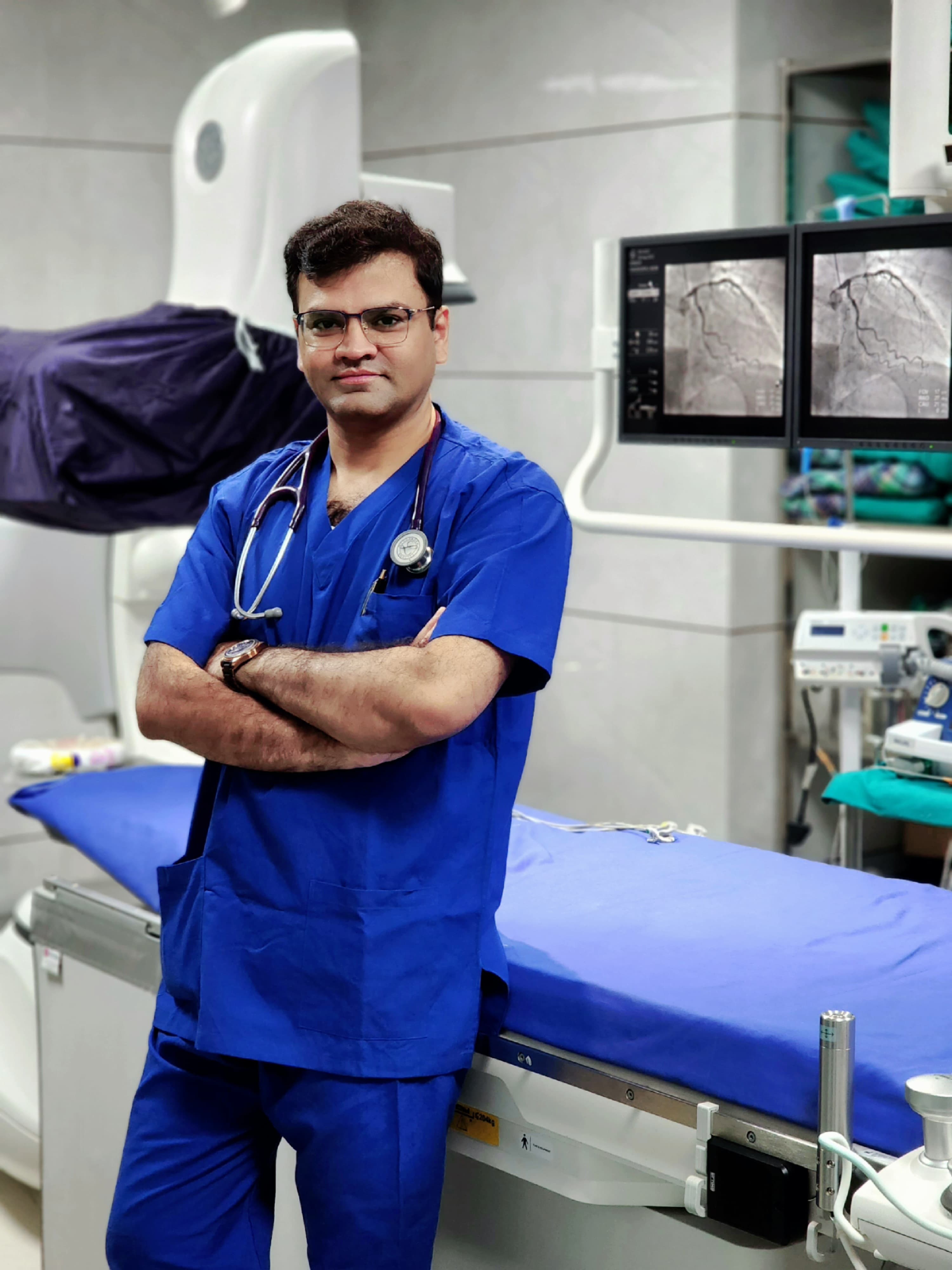 Dr. Brijesh Shrivastava in the cardiac catheterisation laboratory